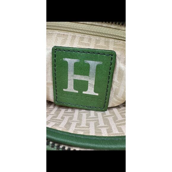 Vintage Tommy Hilfiger Y2K Green Leather Shoulder Bag Buckle Retro Satchel - Picture 5 of 10